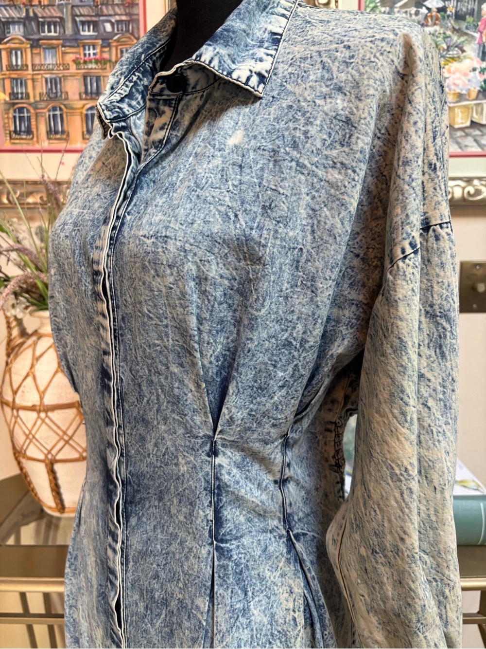 THRILL JEANS Acid-Wash Casual Denim Shirt Dress Blue Ombre Vintage Retro Sz XL - Picture 4 of 9